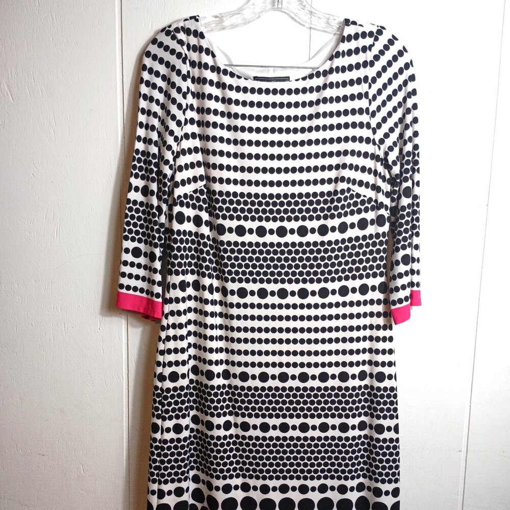 Jessica Howard Womens 6 Dress Black White Polka Dot Hot Pink 3/4 Sleeve Cruise